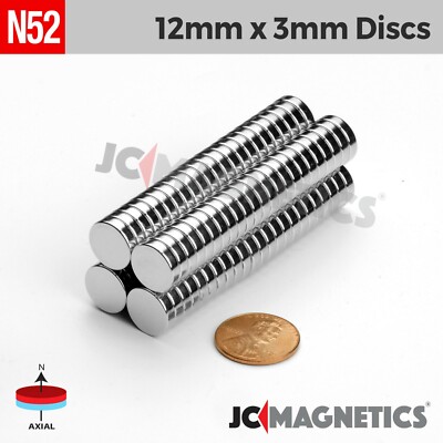 12mm x 3mm N52 Super Strong Rare Earth Neodymium Magnet Disc 12x3mm