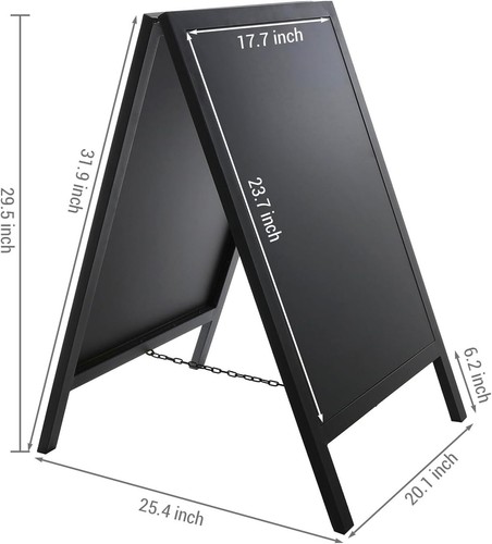 Black Metal A Frame Chalkboard Sign, Freestanding Sidewalk Sandwich Board Sign - Picture 4 of 7