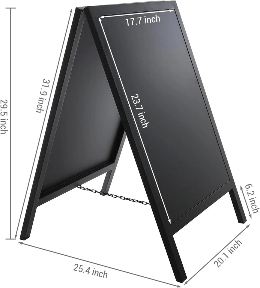 Black Metal A Frame Chalkboard Sign, Freestanding Sidewalk Sandwich Board Sign - Image 4 of 4