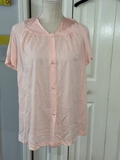 Vintage Vanity Fair Pink Short Sleeve Bed Jacket Pj Top Floral accent Sz Medium