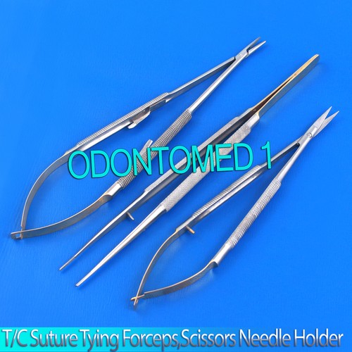 T/C 3 Pcs Castroviejo Micro Surgery Scissors Needle Holder Suture Tying Ey-003 - 第 2/3 張圖片