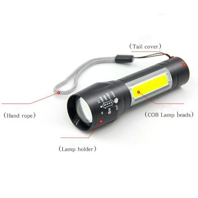 LED Flashlight Torches COB Zoom Portable Rechargeable battery USB Work Light - Picture 3 of 9