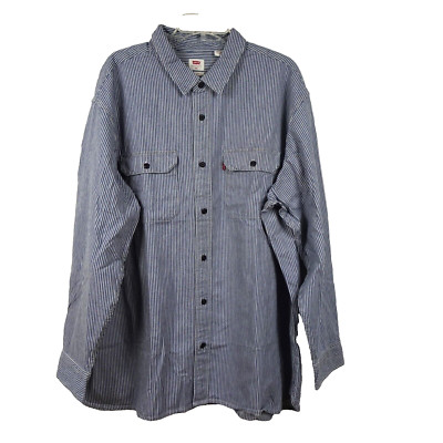 Levi's Button Up Shirt Men's Size 2XL Blue White Stripe Overshirt Relaxed Fit