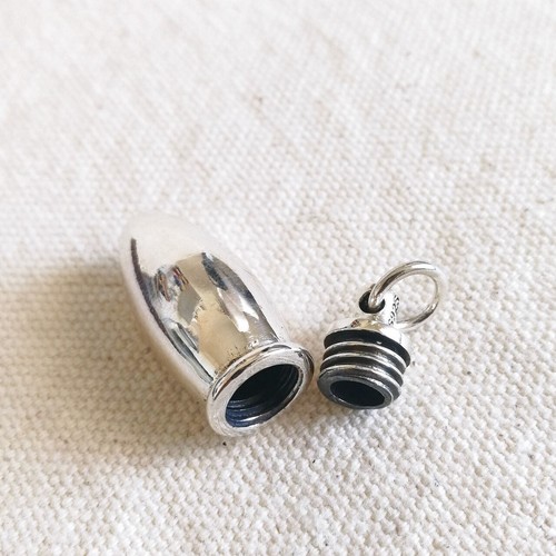 925 Sterling Silver Small Bullet Locket Prayer Box Pendant Screw Top Polished - Picture 4 of 6