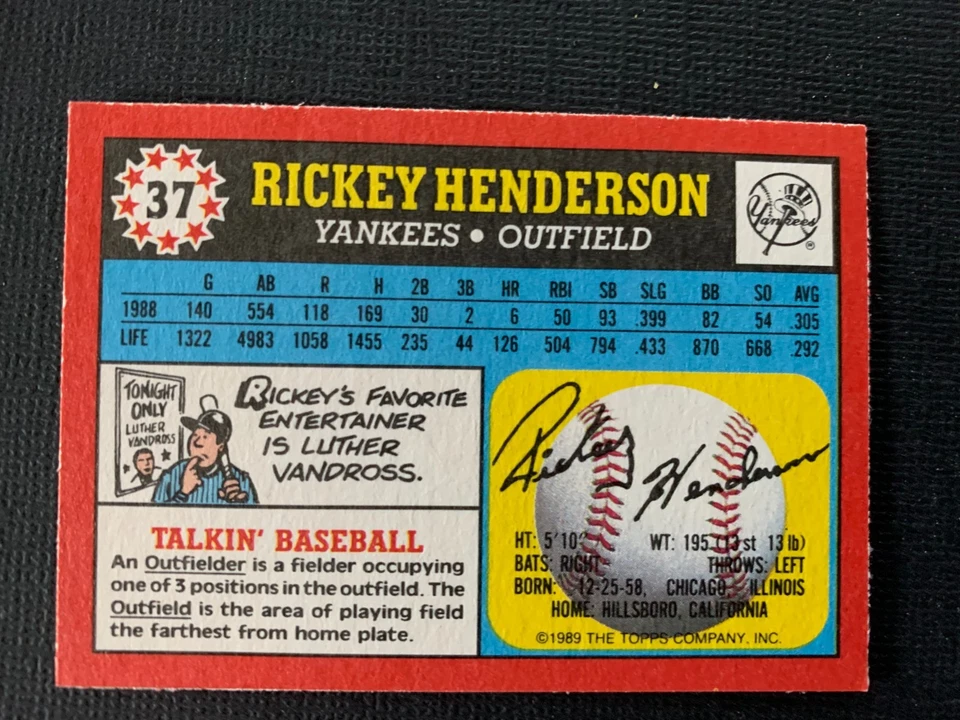 1989 Topps UK Mini American Baseball RICKEY HENDERSON #37 New York Yankees - Image 2 of 3
