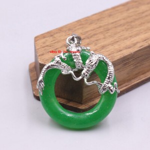 Authentic New Arrival Gold Plated Alloy Green Jade Circle Pendant Dragon 1.30inch H