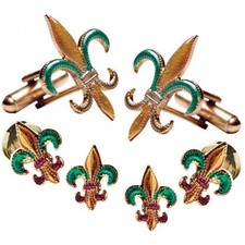 Mardi Gras Colored Fleur de Lis Cufflinks and Studs
