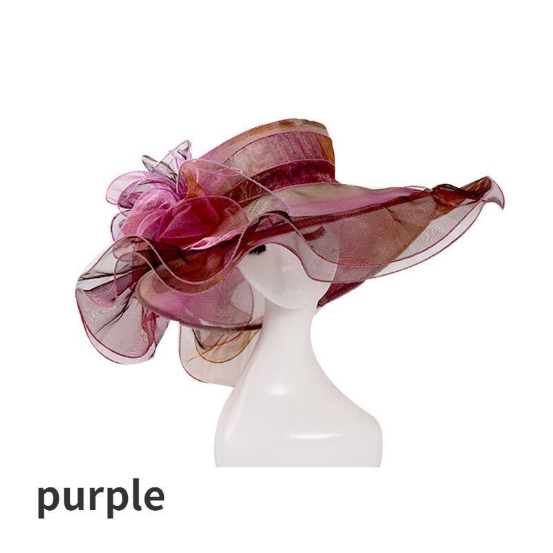 Chapeau de Soleil Femme Fleur Organza Large Bord Plage Derby