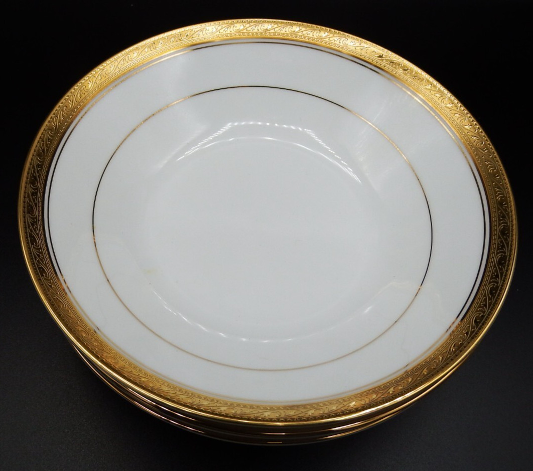 Of 4 Noritake #4167 Crestwood Gold 7 1/2" Soup / Coupe Bowls