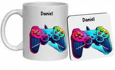 Personalised Birthday Gift Present Mug & Coaster Gift Set + Box Cup Gamer Game