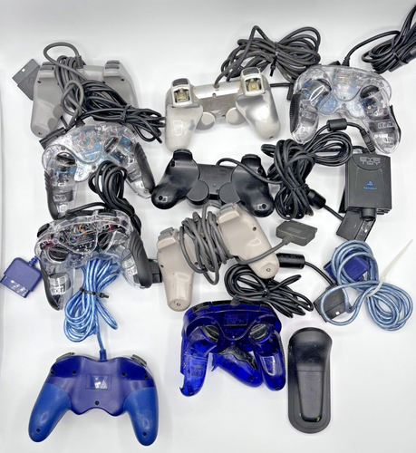 Lot of 11 Sony PS1 & PS2 PlayStation 2 DualShock Controllers For PARTS / REPAIR - Picture 3 of 3