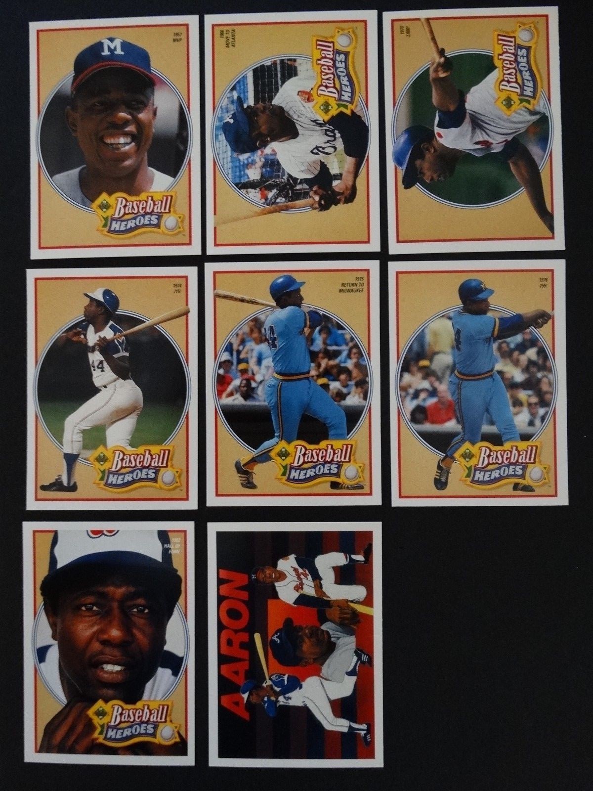 1991 Upper Deck UD Hank Aaron Braves Baseball Heroes Set of 8 Cards