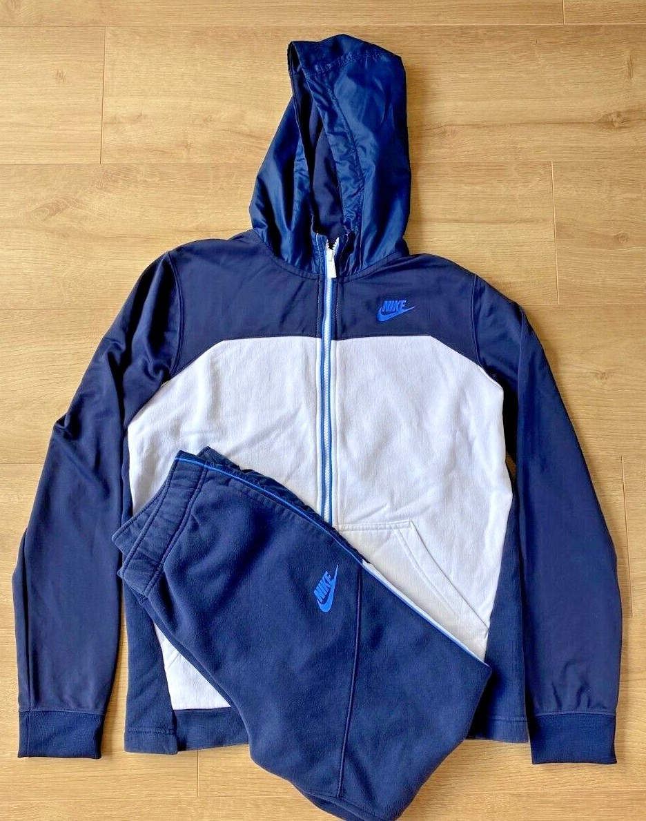 Nike Boys Trackuit Navy White Nylon Trim Age X/L Hoodie 158-170cm SizeL  Trousers