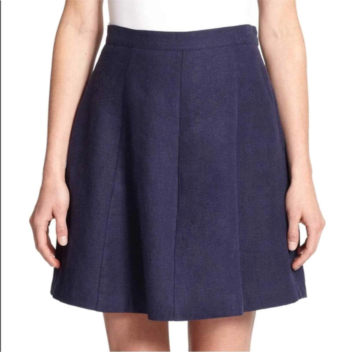 Blue pleated top linen skirt