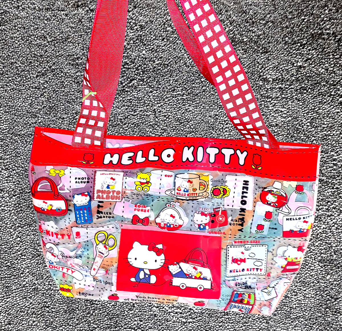 Hello Kitty Transparent Retro Tote Pin Plush Bag Showa Vintage