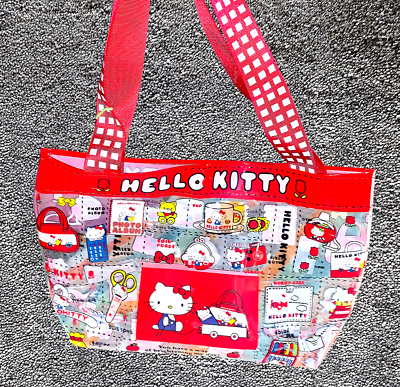 Hello Kitty Transparent Retro Tote Pin Plush Bag Showa Vintage