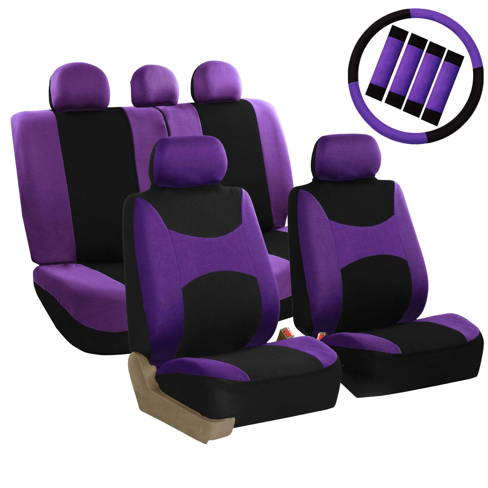 Auto Seat Cover For Car Truck SUV Van w/ Steering Cover Belt Pads Purple