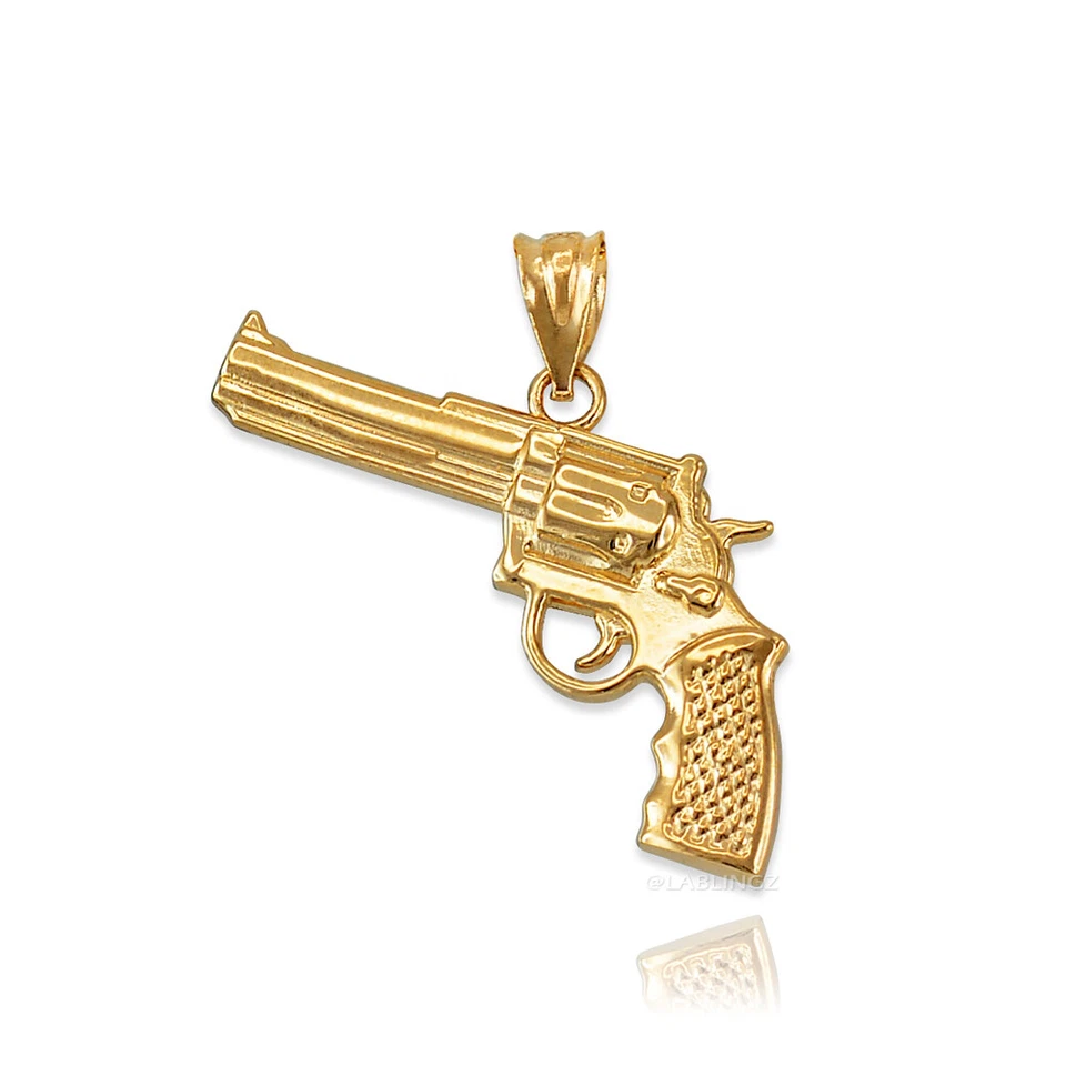 Gold Revolver Pistol Gun Pendant Necklace - Image 3 of 4