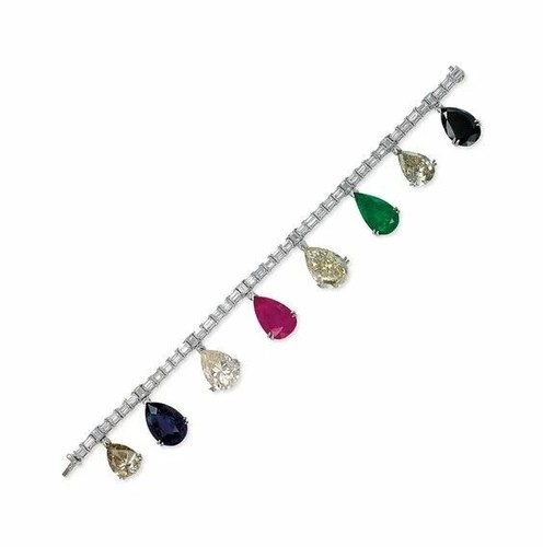 7 Ct Pear Simulated Blue Sapphire Charm Tennis Bracelet 14K White Gold Plated - Picture 5 of 5