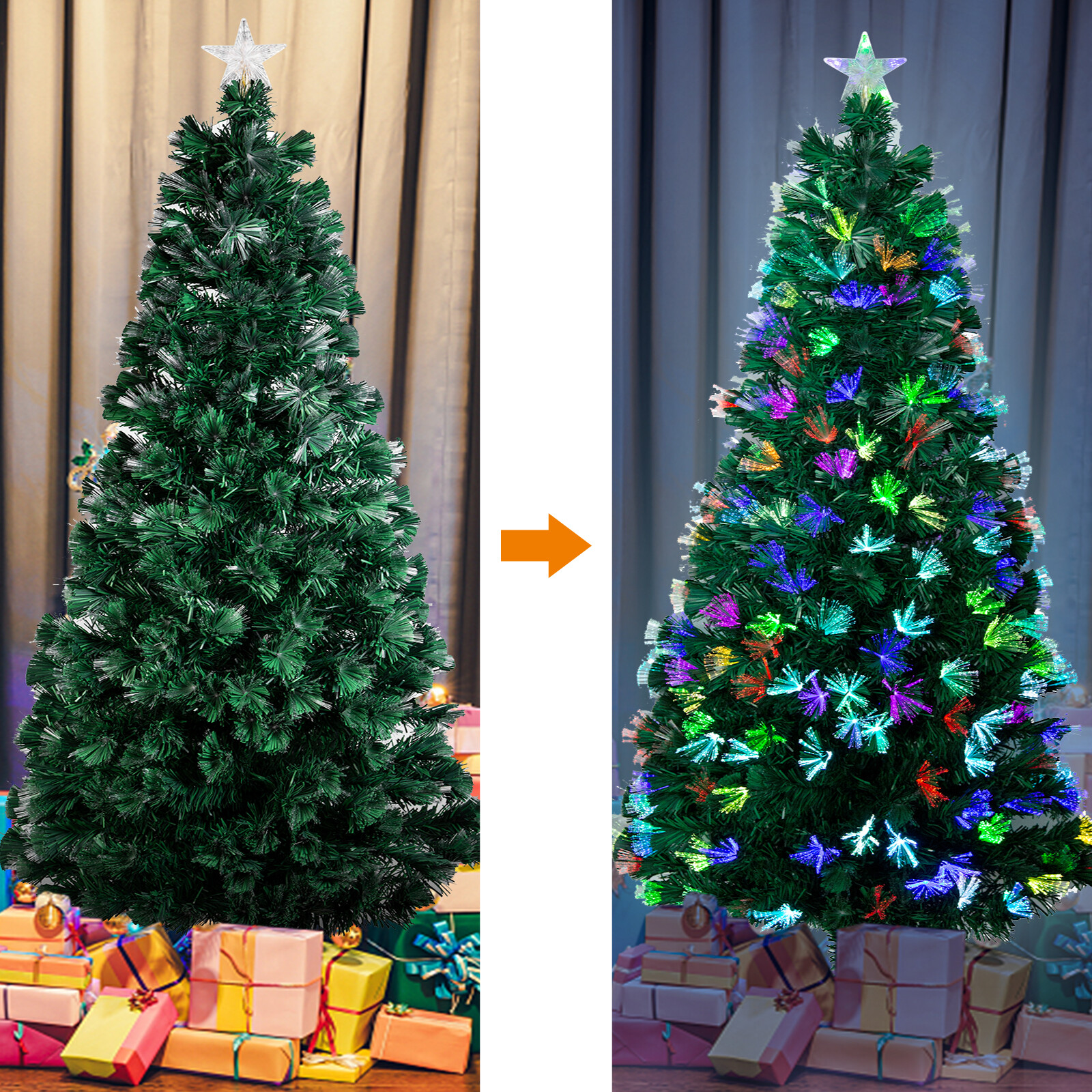 Fibre Optic Pre Lit Christmas Tree 4ft 5ft 6ft Artificial Green Xmas