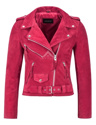 Ladies BRANDO Leather Jacket Fuchsia 