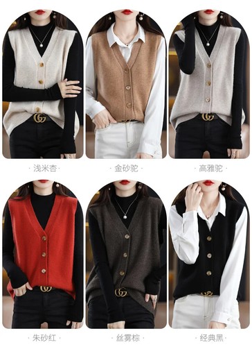 New Women's Loose High-End Knit Vest V-Neck Solid Color Button Sleeveless Coat - Bild 23 von 30