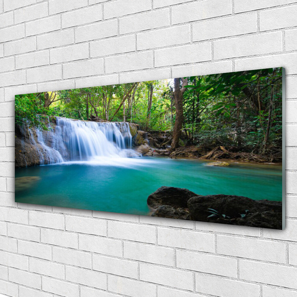 Tableau mural impression sous verre Tulup 125x50 cm déco cascade lac forêt panorama
