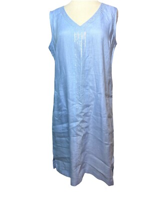 Small Bella Tu Blue Sheath Linen Sleeveless Dress Sequins Accents Pockets  NWT | eBay