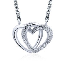 .925 Sterling Silver CZ Double Heart Love Necklace 18" with Gift Box