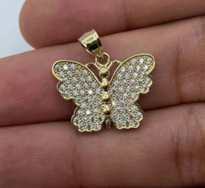 1.00 Ct Round Cut Lab Created Butterfly Pendant Necklace 14k Yellow Gold Plated
