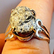 8.0 ct NATURAL FANCY UNCUT YELLOWISH GREY ROUGH DIAMOND RING 925 SILVER.S-E 7.75