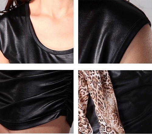 Schwarzes seitlich gerafftes Stretch Kleid mit Leo Schal vielseitig kombinierbar - Picture 7 of 7