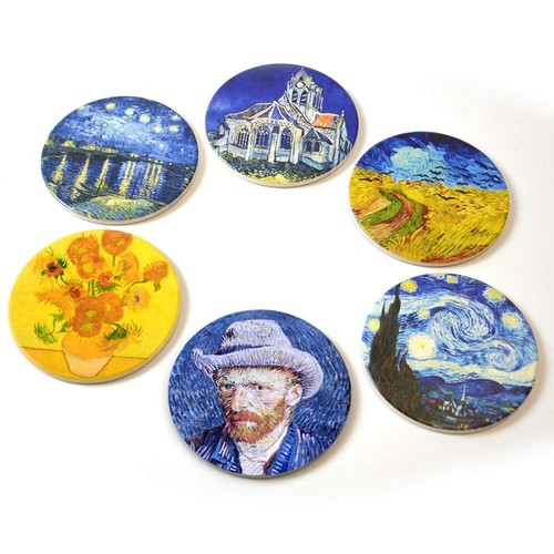 Coasters for Drinks Ceramic Van Gogh Art Coasters Set - Use 6 Famous Van Gogh Pa - Picture 4 of 7