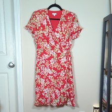 J. Jill Red Floral Flutter Sleeve Wrap Dress Lightweight Flowy Feminine XS