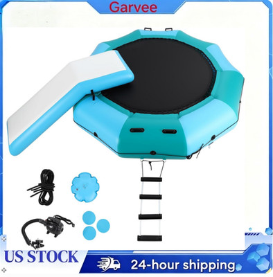   10FT Inflatable Water Trampoline, Floating Bounce Platform for Adults w/ 4-S