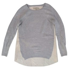 LOFT Ann Taylor Gray Cream Textured Merino Wool Blend Pullover Sweater XS