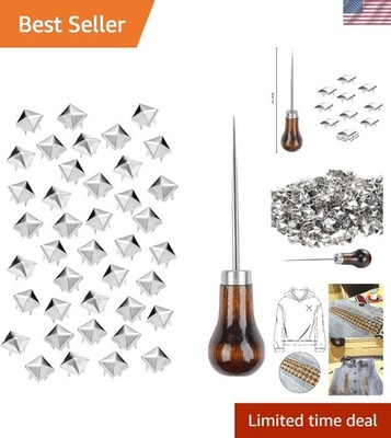 500 Stainless Steel Silver Pyramid Studs with Awl for Customized Accessories