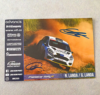 Signierte Autogrammkarte N. Landa / G. Landa Fiesta Rally4 Rallye (JWRC 2020)