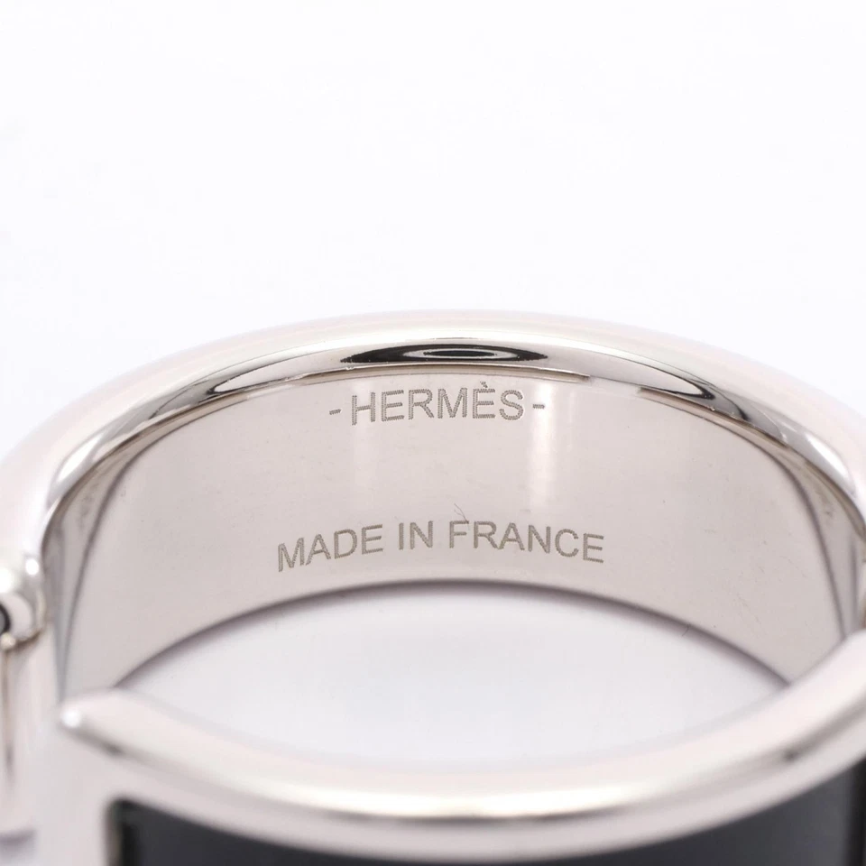 HERMES Olympe GM Pendiente Oreja Acero Inoxidable Cuero Negro Usado Mujer Foto 3 de 4