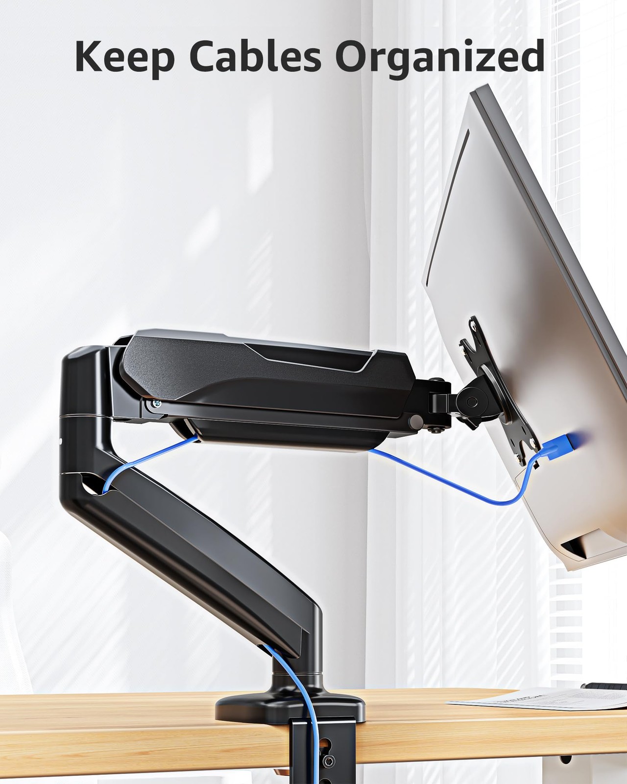"Adjustable Monitor Arm for 32-Inch Screens, VESA Compatible, Clamp/Grommet
