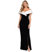 Vintage Michael Marcella Black Velvet Gown Off Shoulder Ivory Satin 10 Made USA