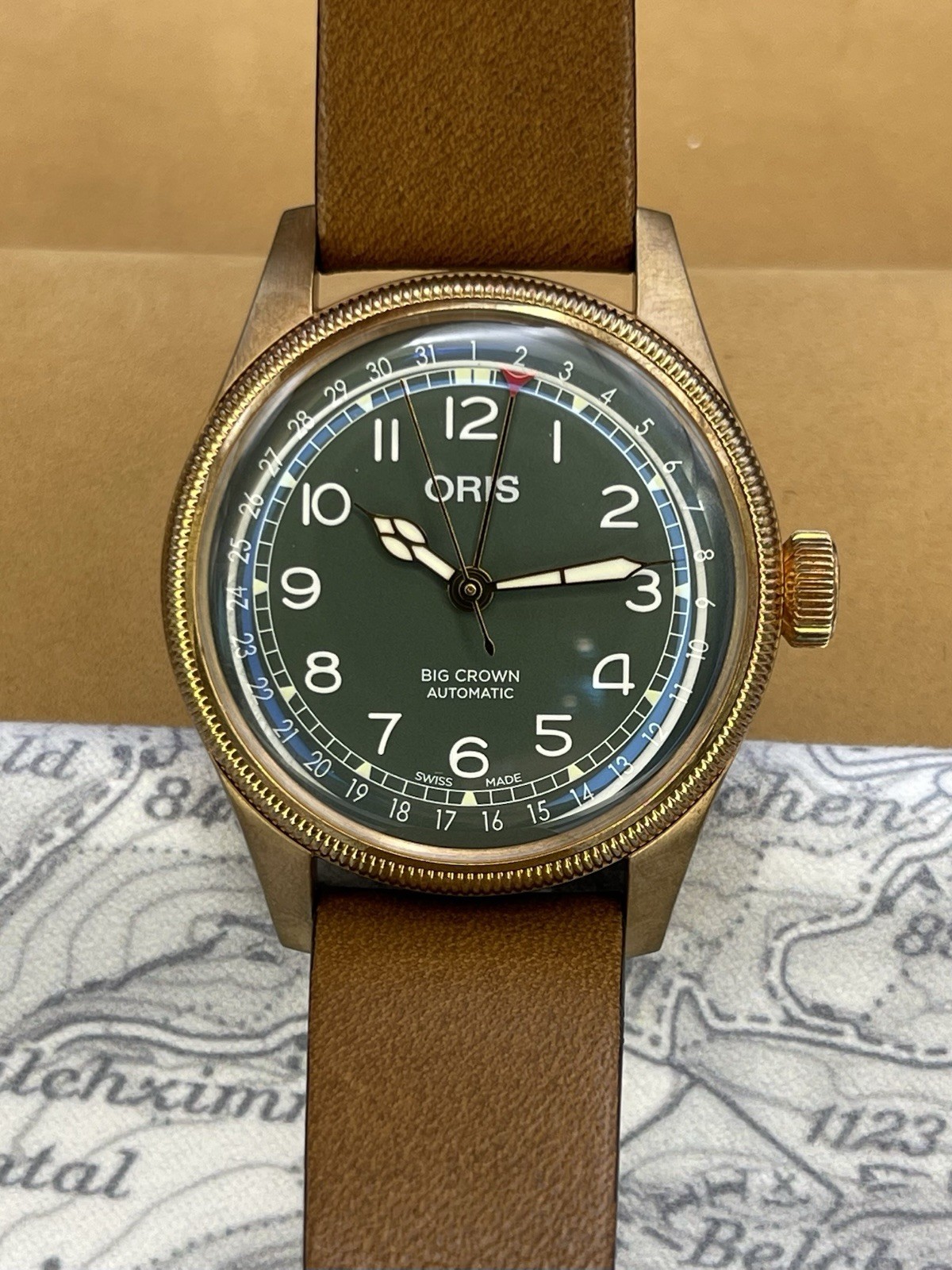 Oris Big Crown Pointer Date Green Dial Men's Watch Ref 7547741316707 52mm Stainless Steel