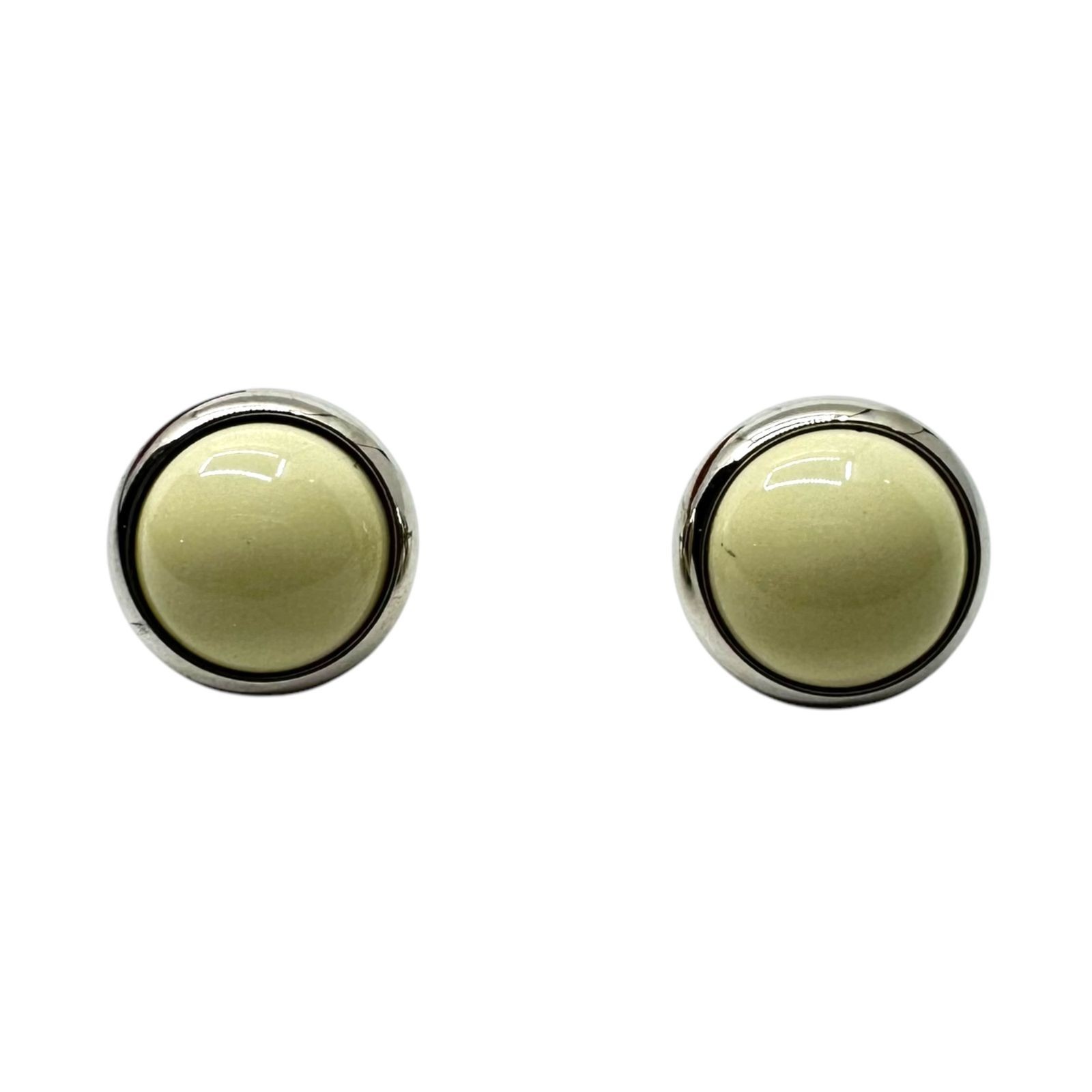 HERMES Eclipse Pierced Earrings Silver White 0.4in - image 3
