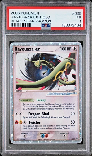 SWIRL PSA 1 PR 2006 Pokemon Rayquaza EX Holo Foil Rare 039 Black Star Promos