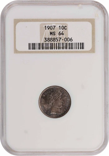 1907-P Barber Silver Dime MS64 NGC