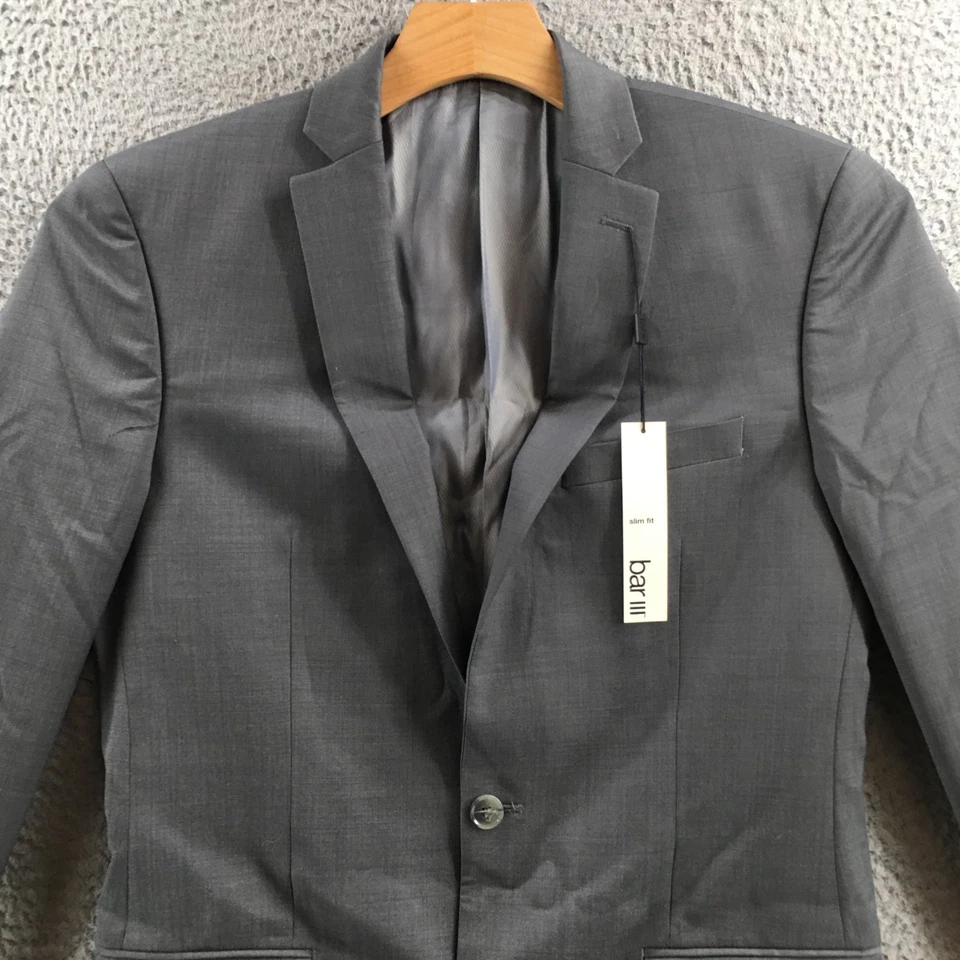 Abrigo Blazer Chaqueta Calce Ajustado Bar III Para Hombre 38L Gris Manga Larga Botón Delantero NUEVO Foto 2 de 4