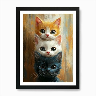 Cute Cats Stacked Together 9 Art Pr Framed Wall Art Poster Canvas Print Picture