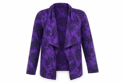 Carole Hochman Damen Strickjacke Pullover Gr. S UK '' lila V-Ausschnitt Blumen offen