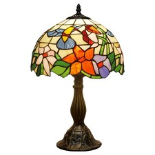 WERFACTORY Tiffany Lamp Stained Glass Lamp Hummingbird Style Bedside Table L...
