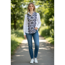 Valentino White Long Sleeve Shirt Black Lace Embroidery Detail Size 4
